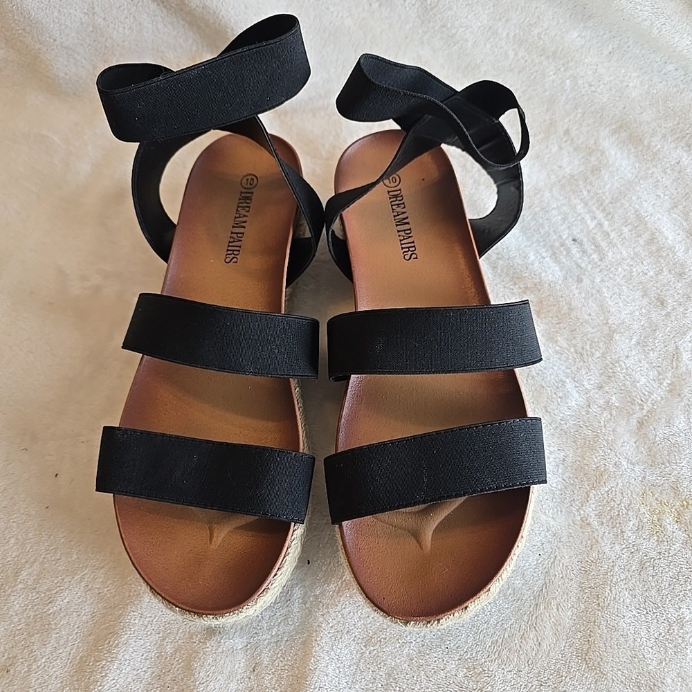 Dream Pairs Open Toe Ankle‎ Strap Espadrille Platform Sandals Black Sz 10